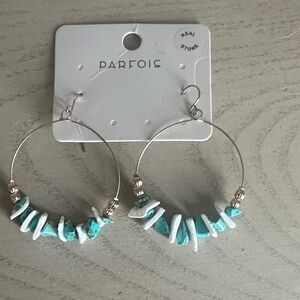 Parfois Turquoise and White Stone Hoop Earrings